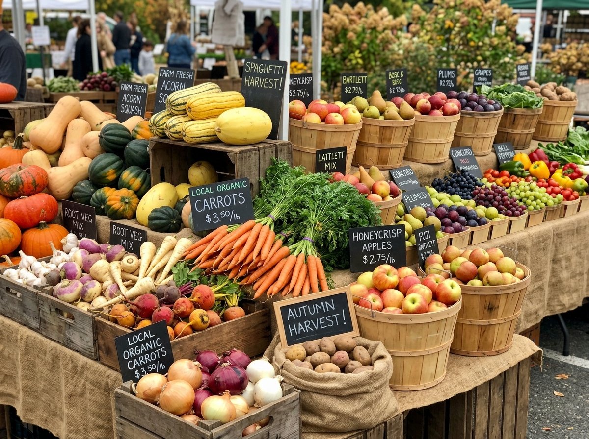 Seasonal fruit and vegetable harvest display